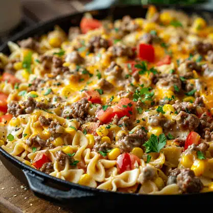 Creamy Ranch Beef Bowtie Skillet with Sweet Corn Magic