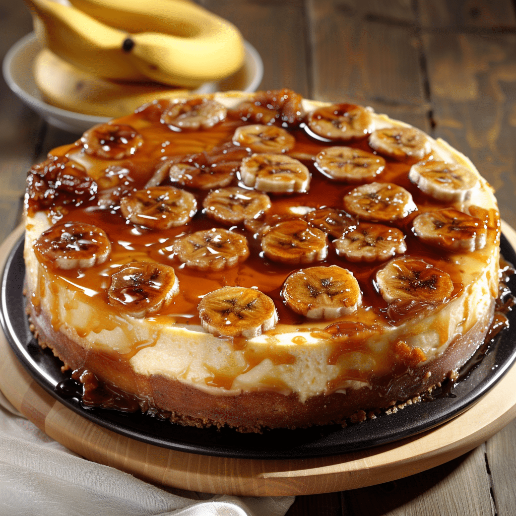 Caramelized Banana Cheesecake with Rum Glaze.