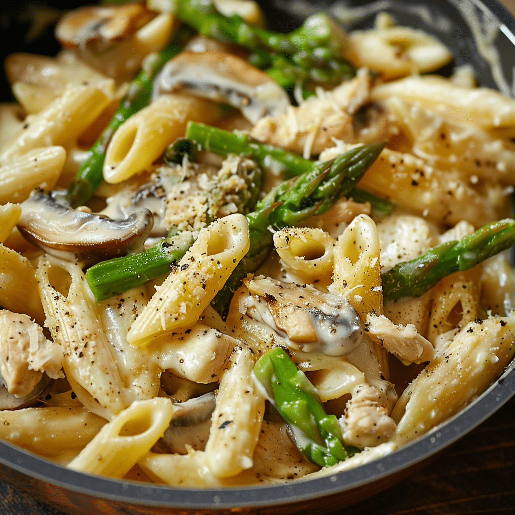 Creamy Mushroom and Asparagus Chicken Penne