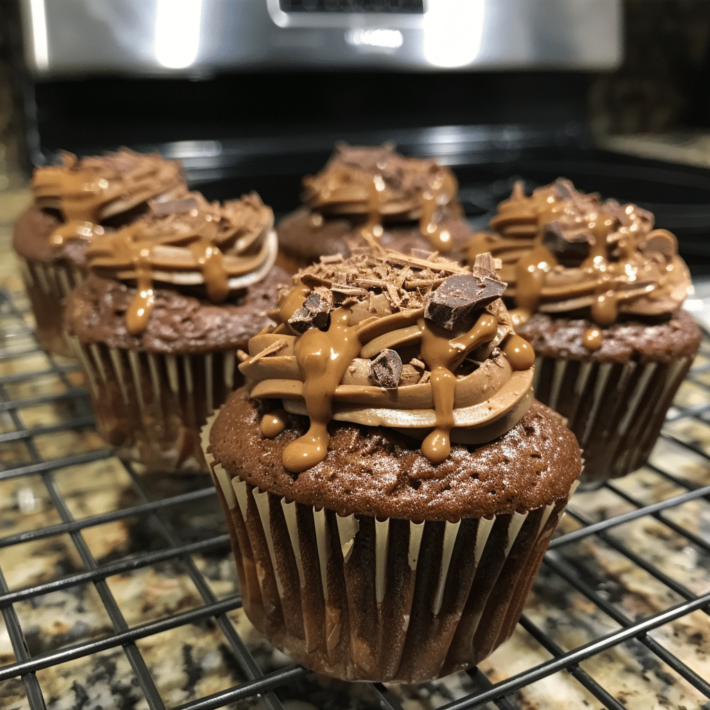 Gooey Chocolate Peanut Butter Cupcakes