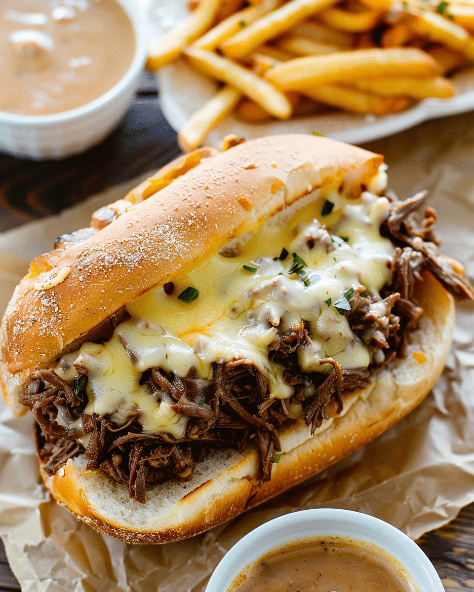 Cheesy Hot Beef Sandwich