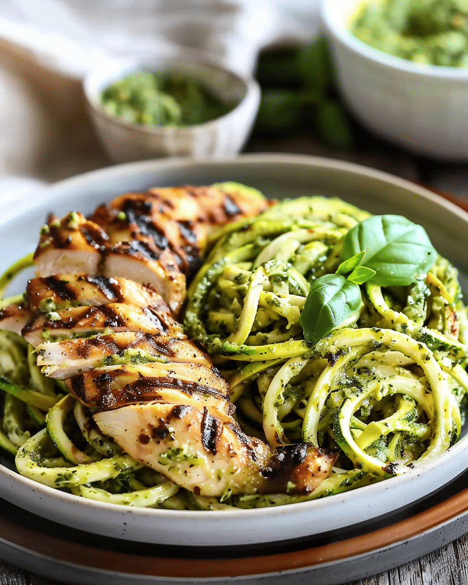 Zucchini Noodles with Pesto and Grilled Chicken