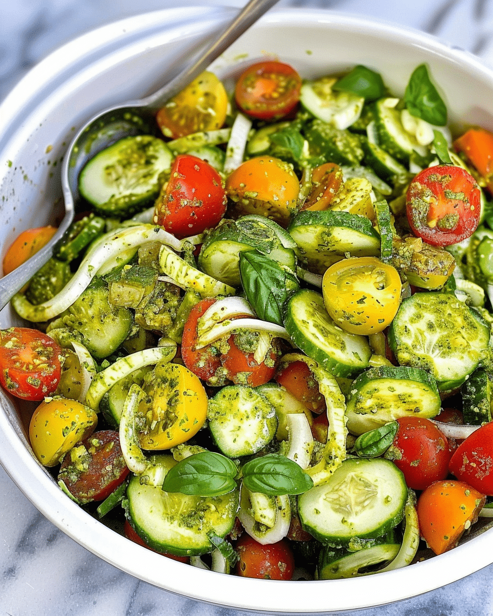 Cucumber Avocado Tomato Salad with Pesto 