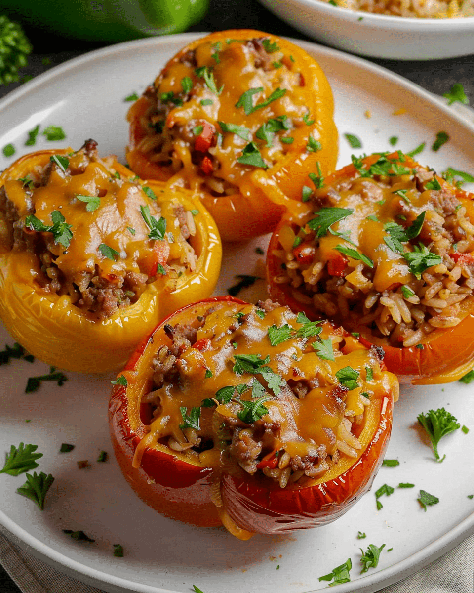 Stuffed Bell Peppers with Ground Beef & Brown Rice