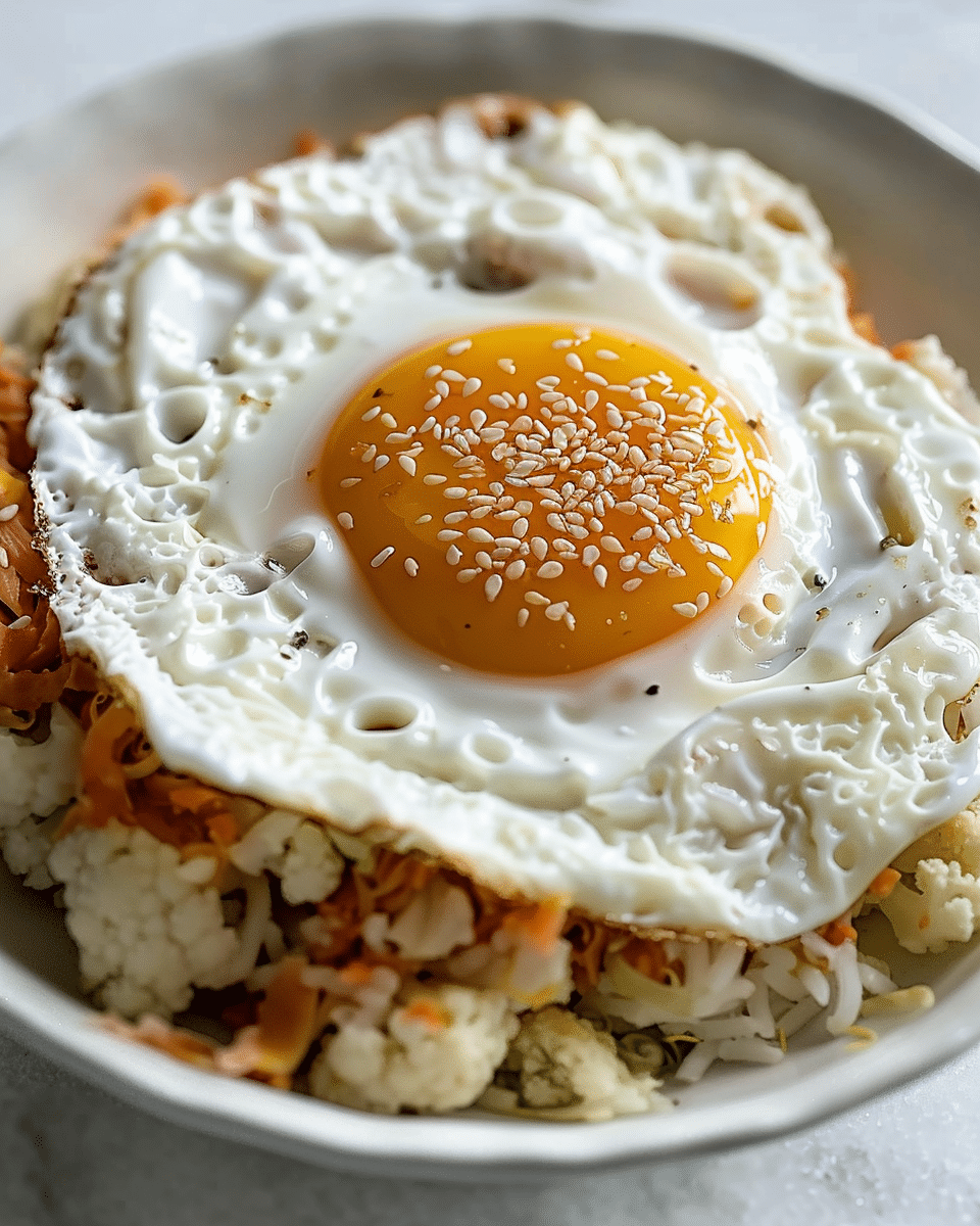 Kimchi Cauliflower Rice with Fried Egg