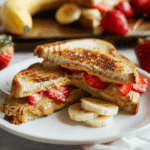 Grilled Peanut Butter Sandwich with Banana and Strawberries
