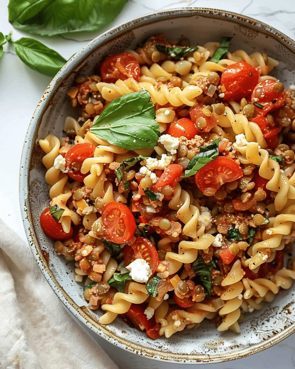 Feta and Tomato Lentil Pasta