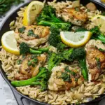 Lemon Chicken Broccoli Orzo Skillet