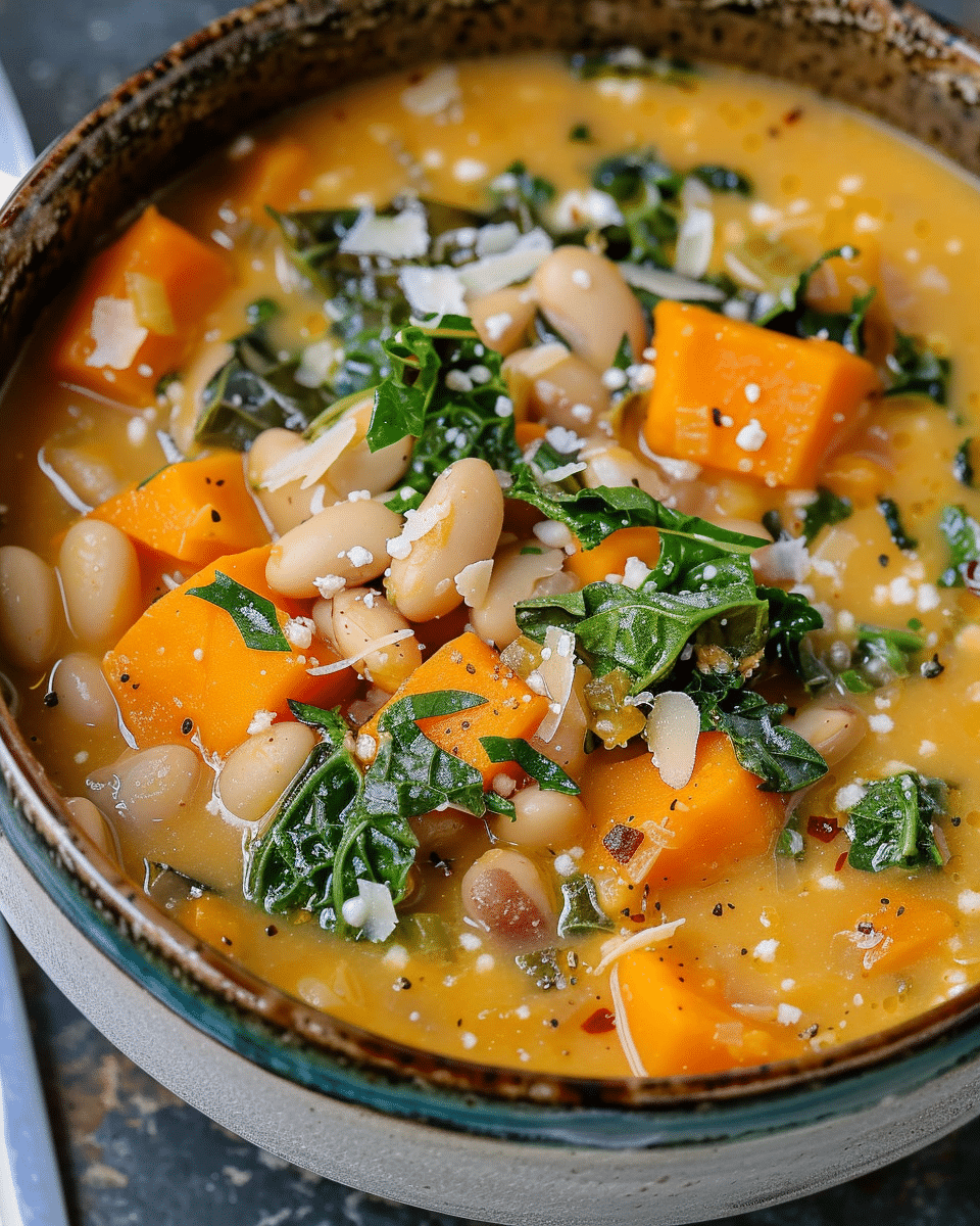Feta Sweet Potato and White Bean Soup