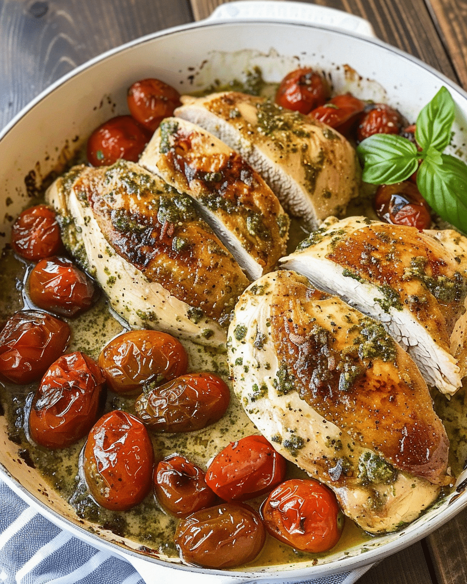 Creamy Pesto Chicken with Roasted Tomatoes