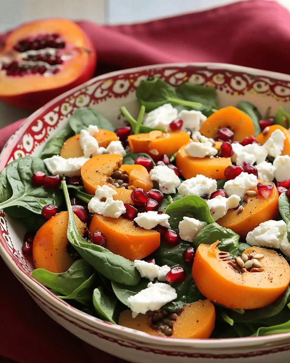 Spinach and Persimmon Salad with Goat Cheese and Pomegranate