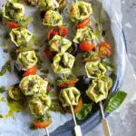 Italian Tortellini Skewers with Pesto Drizzle