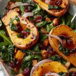Roasted Butternut Squash with Onions, Spinach, and Cranberries