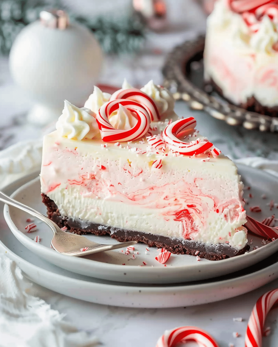 No Bake Candy Cane Cheesecake