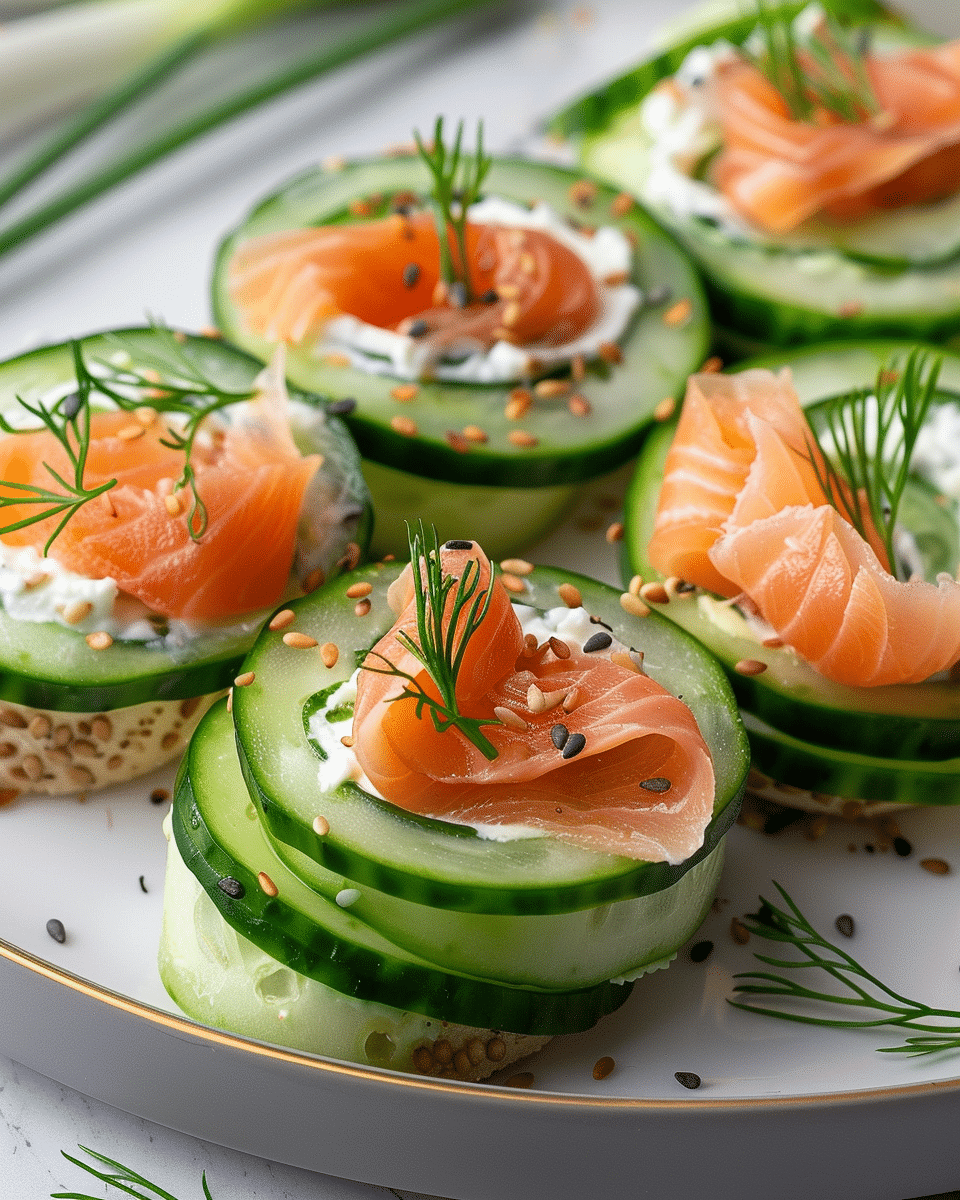 Bagel Cucumber Rolls with Smoked Salmon