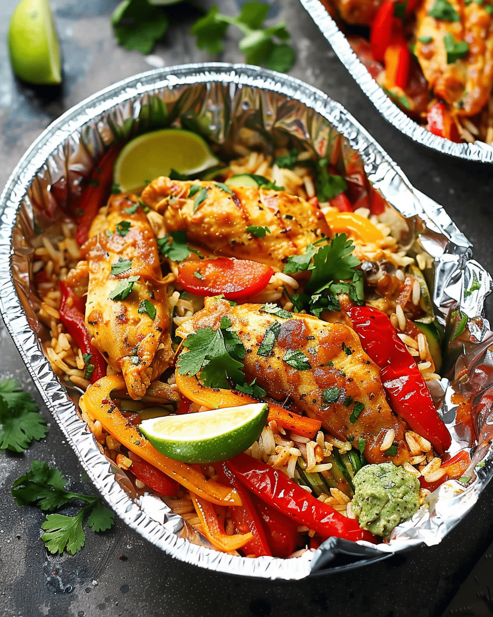 Chicken and Rice Fajitas in Foil