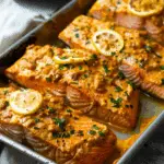 Tasty Baked Lemon Garlic Salmon with Romesco Sauce Recipe
