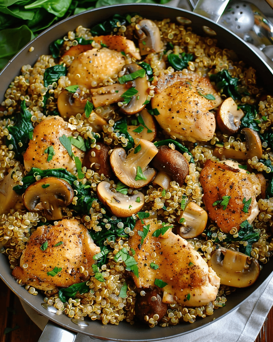 One-Pot Chicken, Quinoa, Mushrooms & Spinach