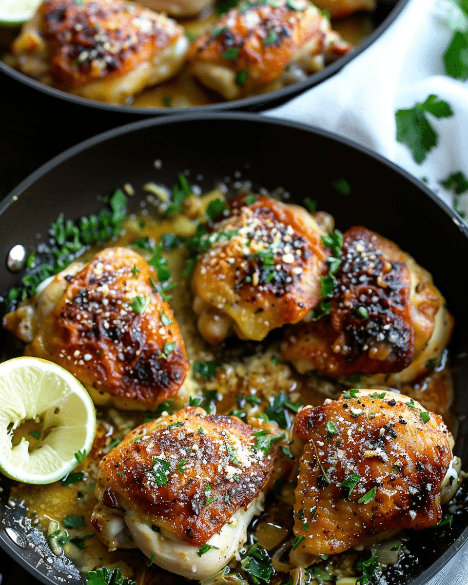 Skillet Garlic Parmesan Chicken Thighs