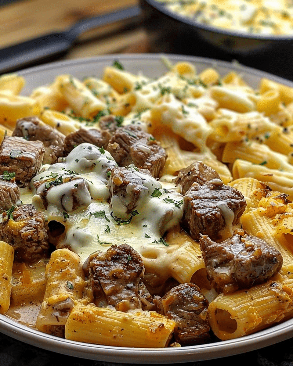 Cheesy Beef Rigatoni in Decadent Garlic Cream Sauce