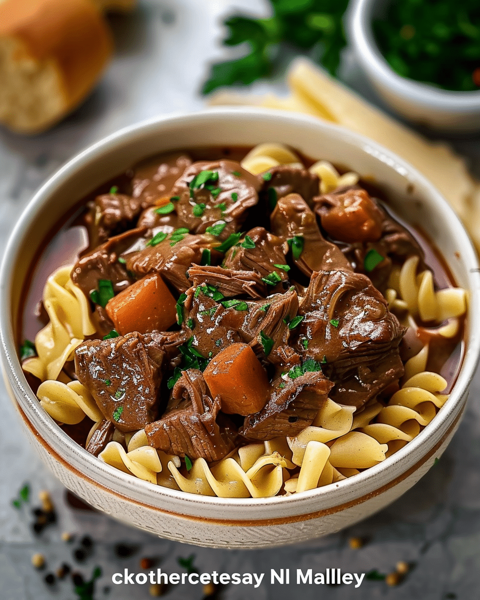Crockpot Beef Tips and Noodles