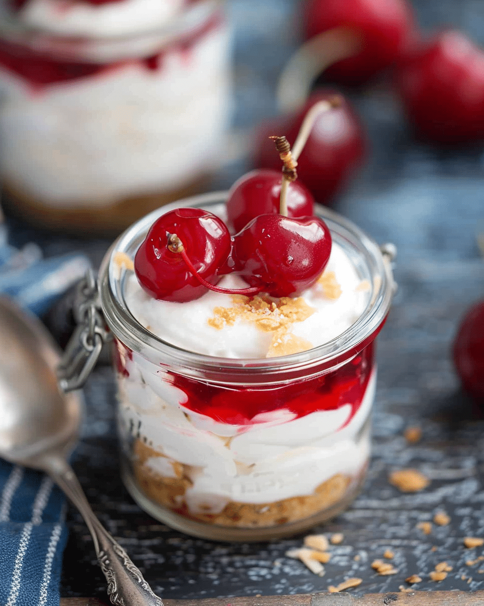 Tasty No Bake Cherry Cheesecake Jars