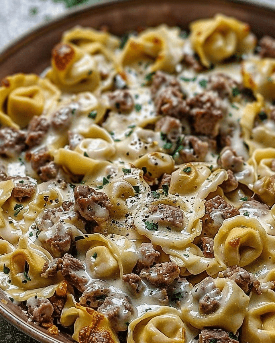 Cheesesteak Tortellini in Rich Provolone Sauce