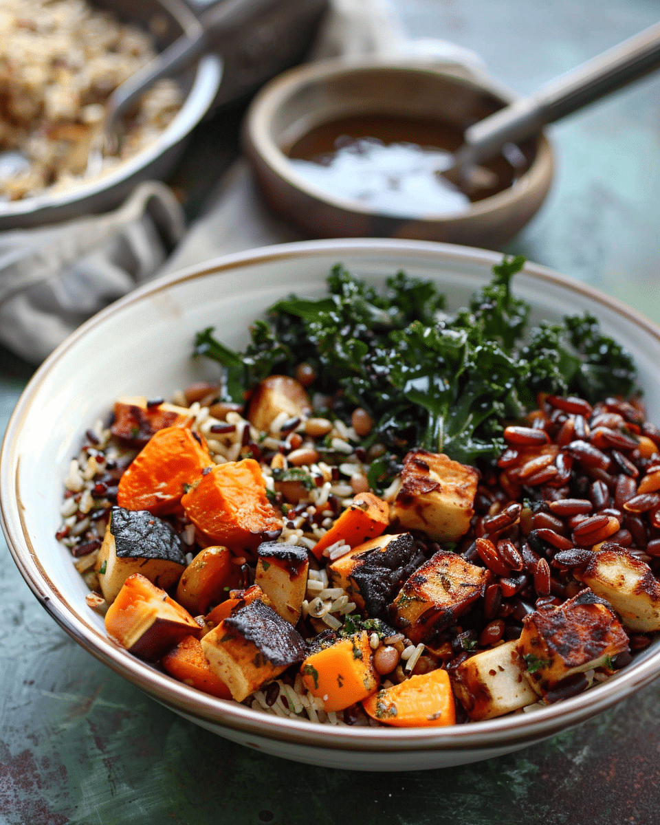 Wild Rice Grain Bowl with Kale and Roasted Winter Vegetables