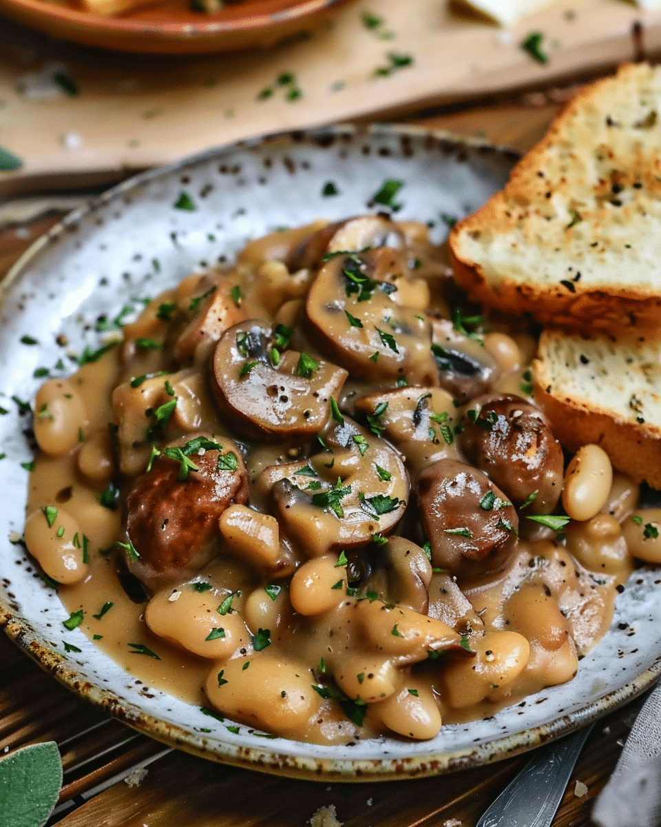 Dijon Gravy with Mushrooms and Beans