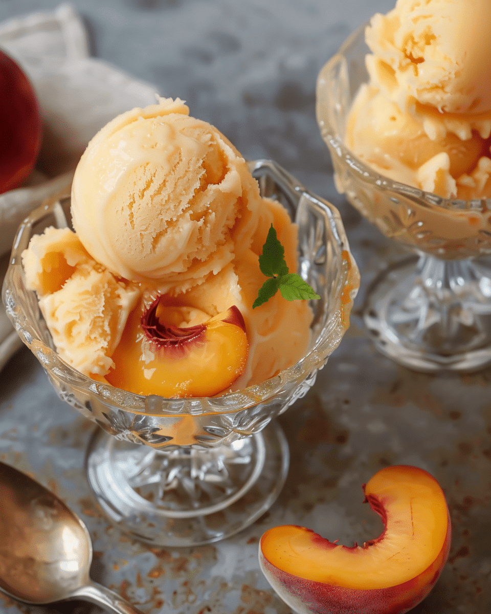 Creamy Sorbet With Fresh Peaches