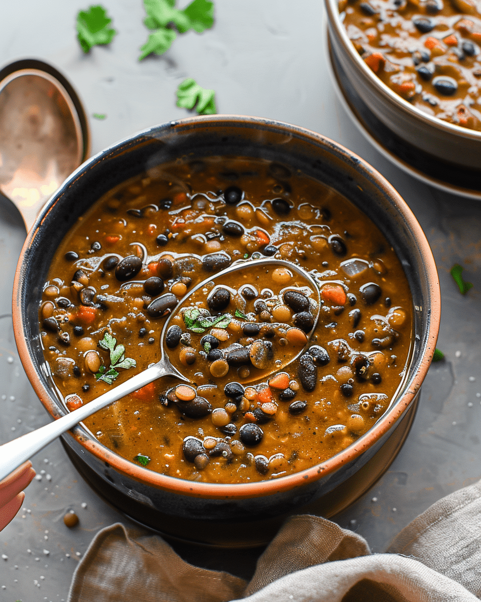 Protein Packed Black Bean and Lentil Soup
