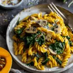 Pumpkin Pasta with Spinach and Mushrooms