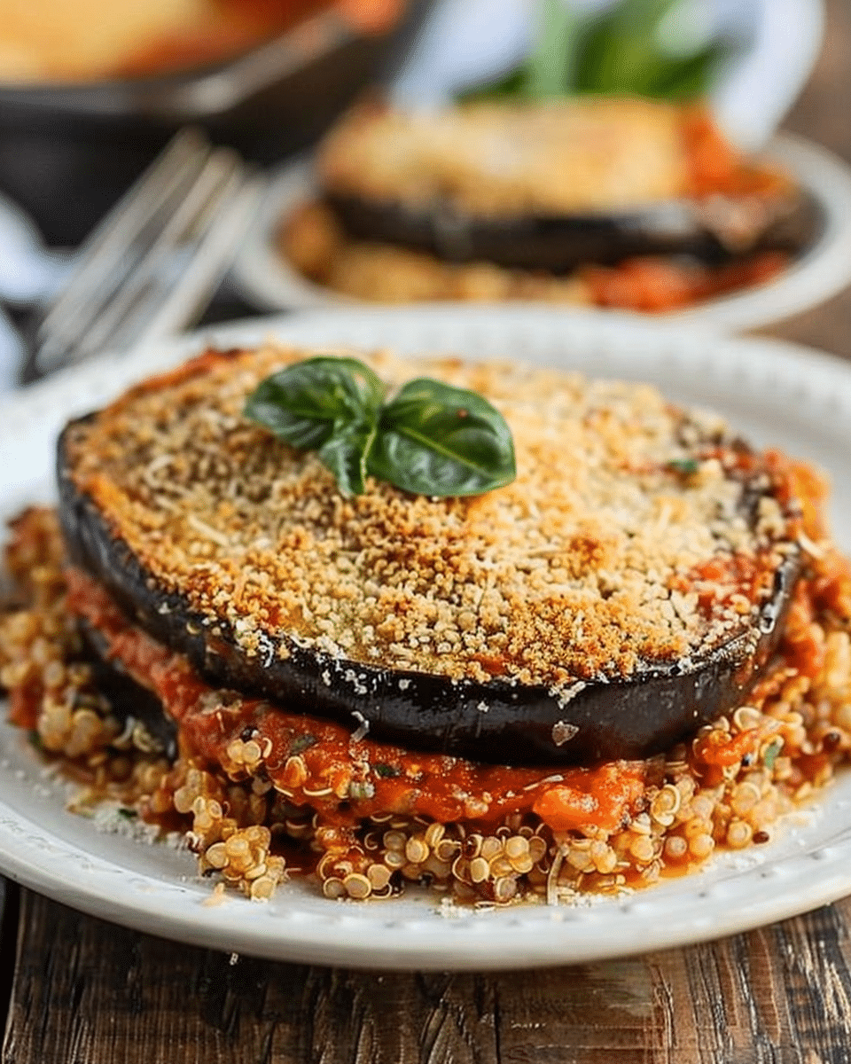 Vegan Eggplant Parmesan Over Quinoa