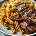 Spicy Garlic Butter Steak with Melted Mozzarella Rotini