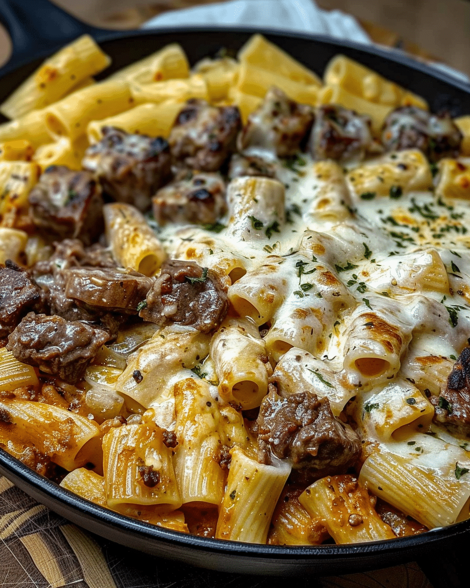 Cheesy Beef Rigatoni in Decadent Garlic Cream Sauce