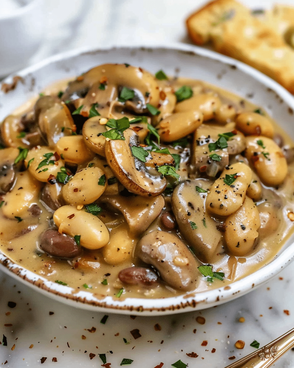 Dijon Gravy with Mushrooms and Beans
