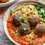 Moroccan Lentil Meatballs with Roasted Red Pepper Sauce
