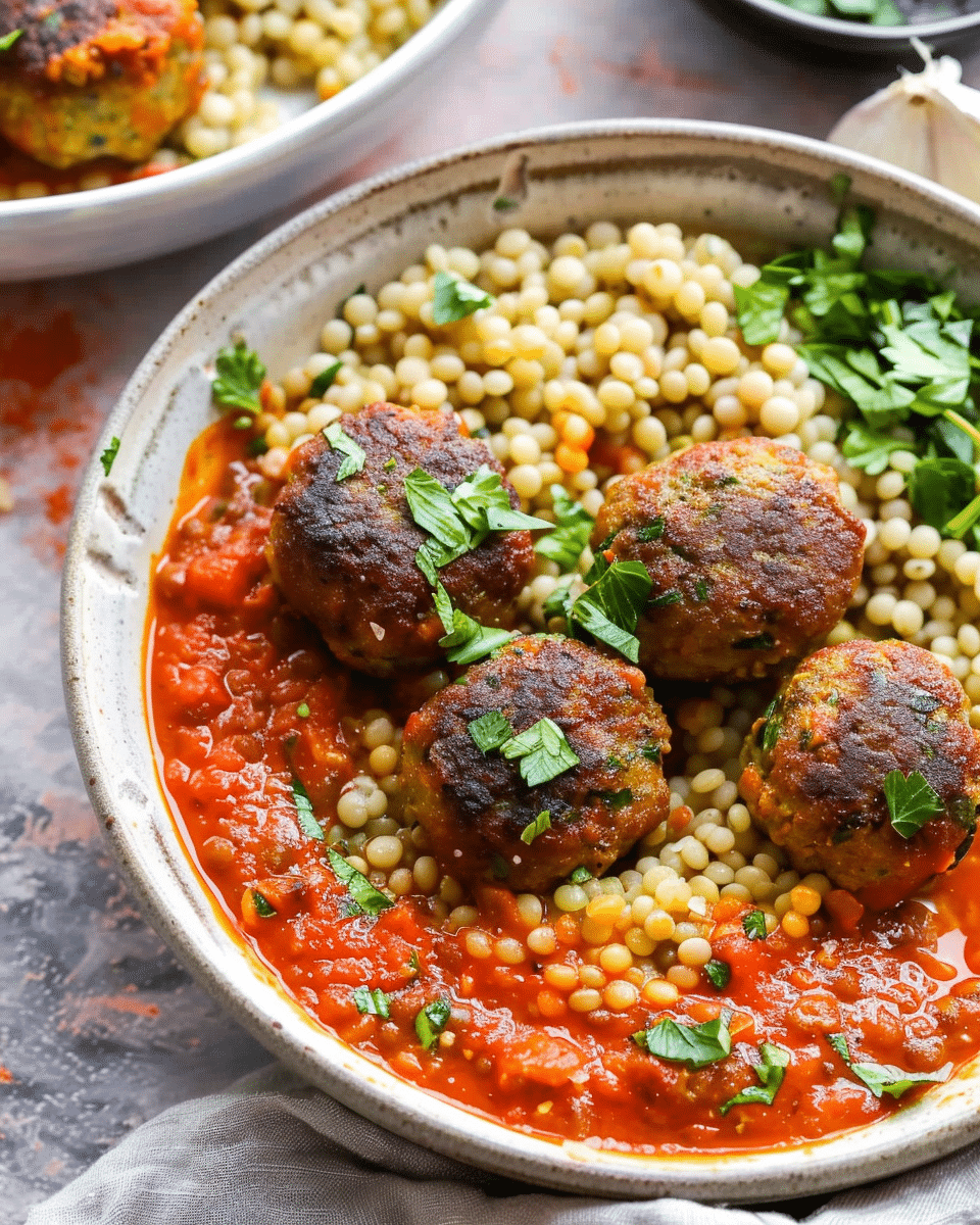 Moroccan Lentil Meatballs with Roasted Red Pepper Sauce