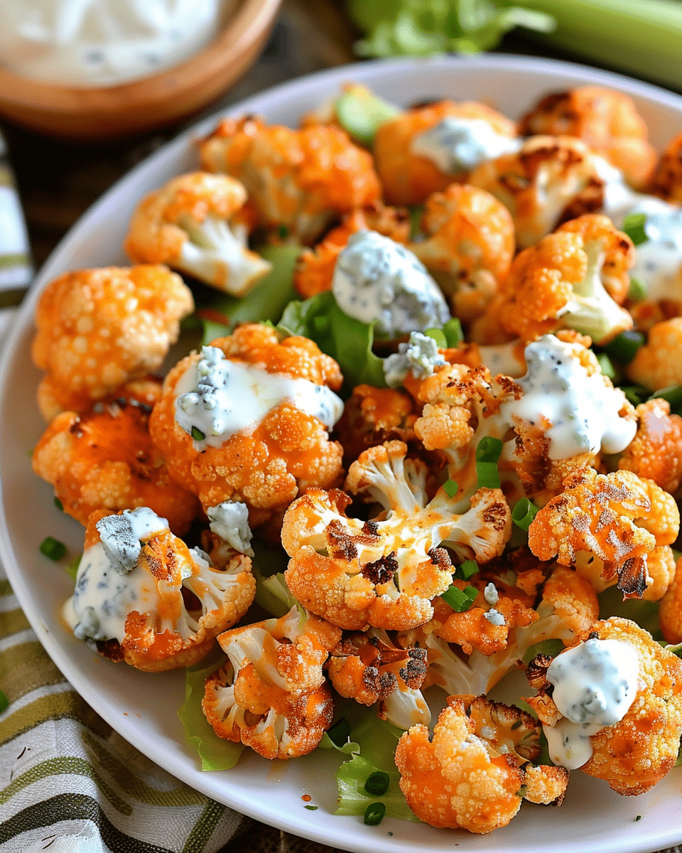 Spicy Buffalo Cauliflower Bites with Blue Cheese