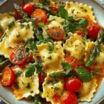 Ravioli with Tomatoes, Asparagus, Garlic, and Herbs