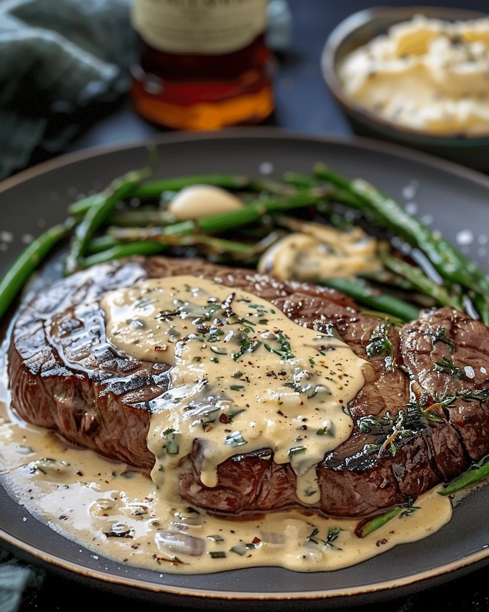 Steak with Haunted Bourbon Garlic Cream Sauce