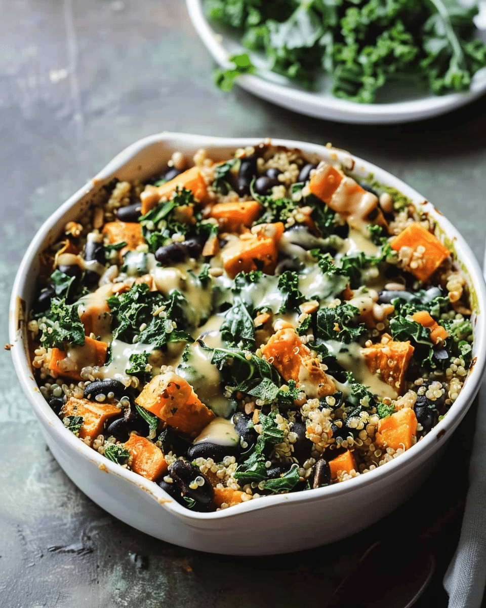 Sweet Potato Casserole with Black Beans, Kale and Quinoa