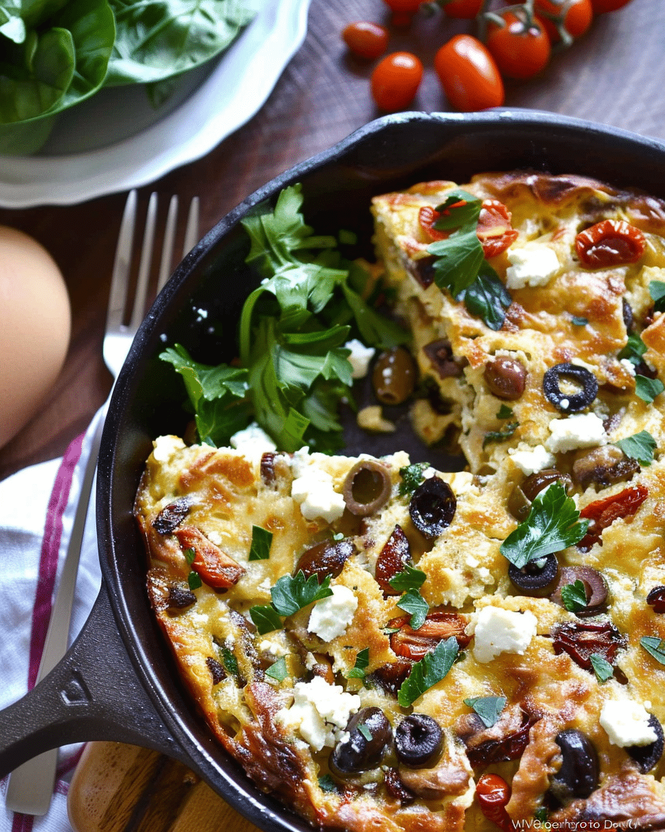 Mediterranean Strata with Olives, Sundried Tomatoes, and Feta