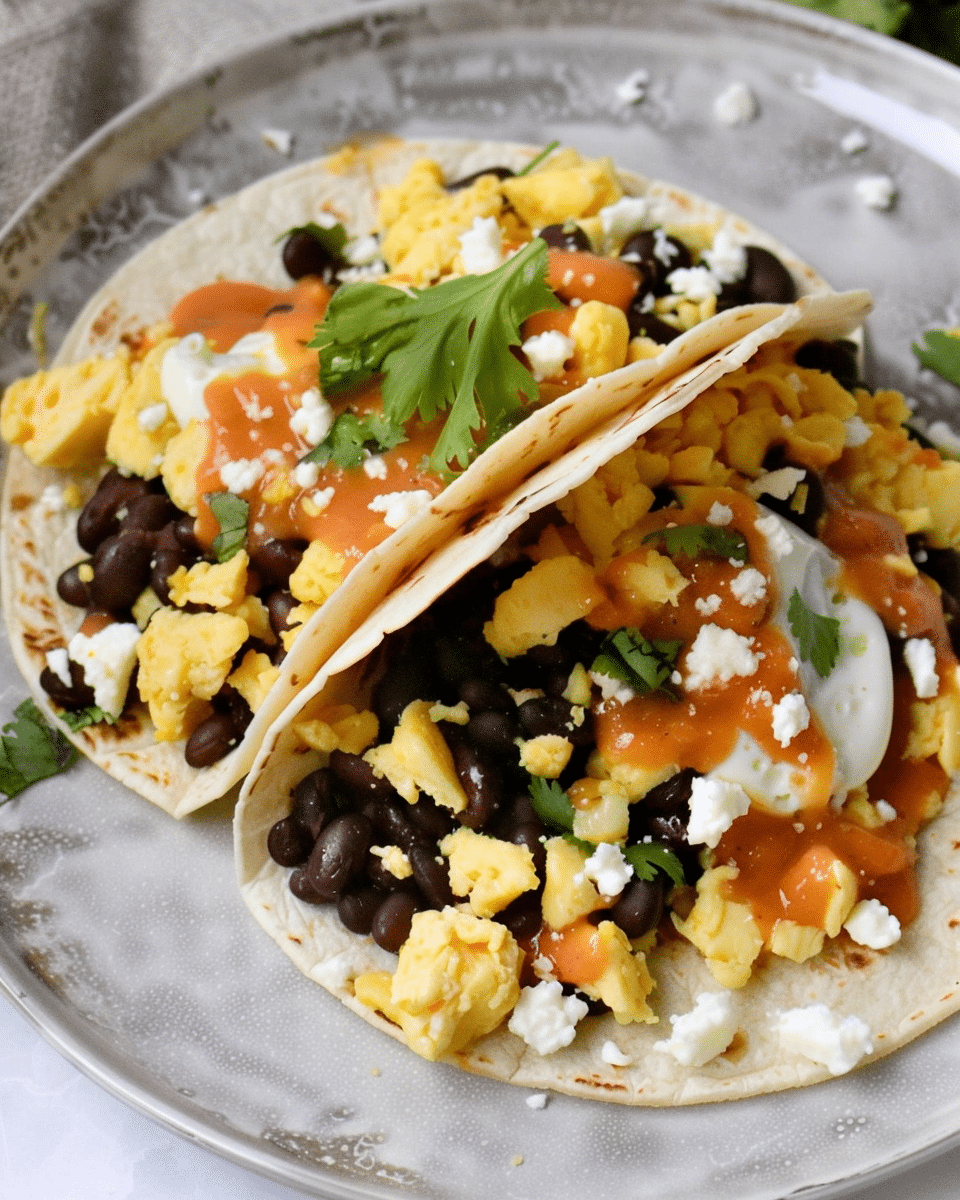Easy Egg and Black Bean Tacos with Spicy Sriracha Mayo