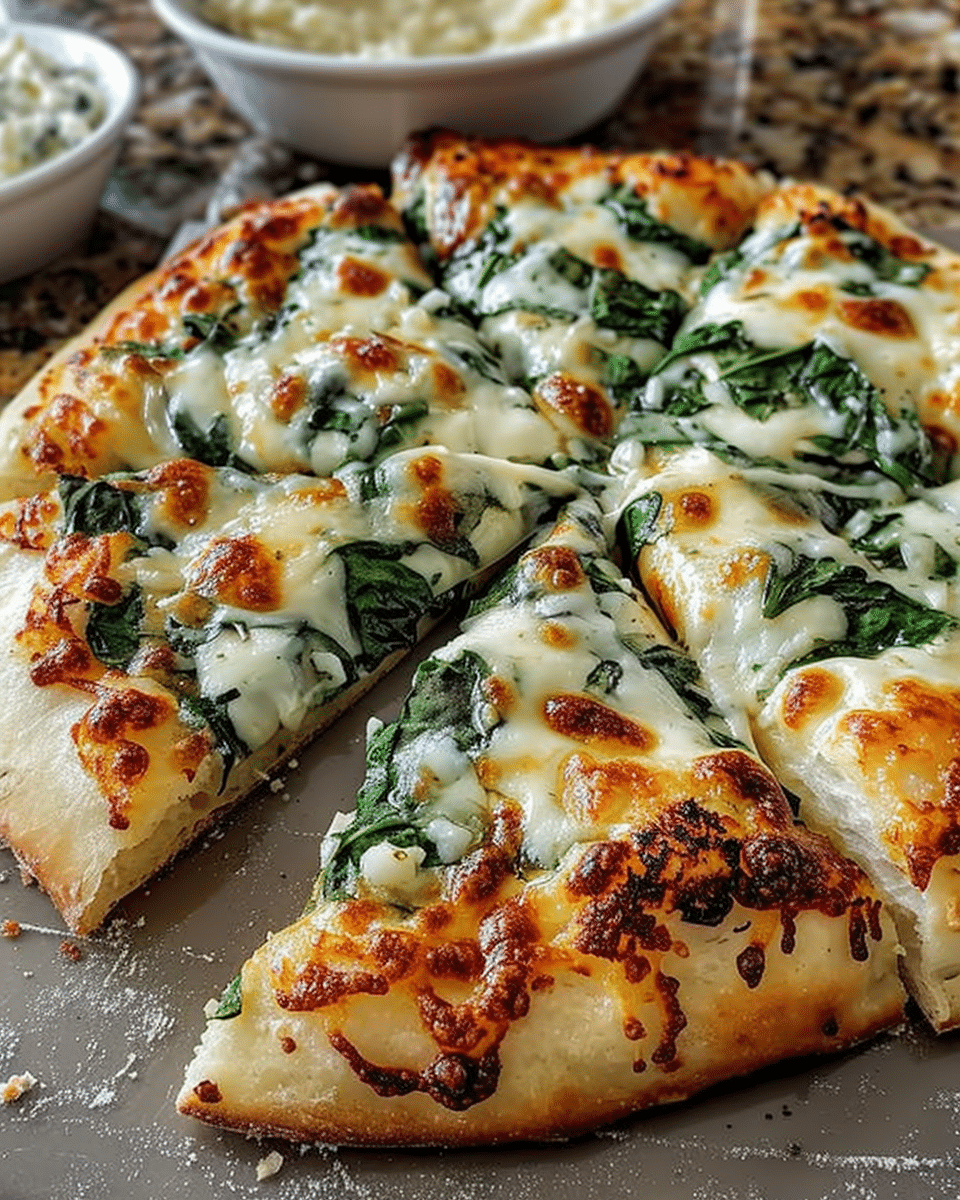 Garlic & Spinach White Pizza on Cottage Cheese Crust