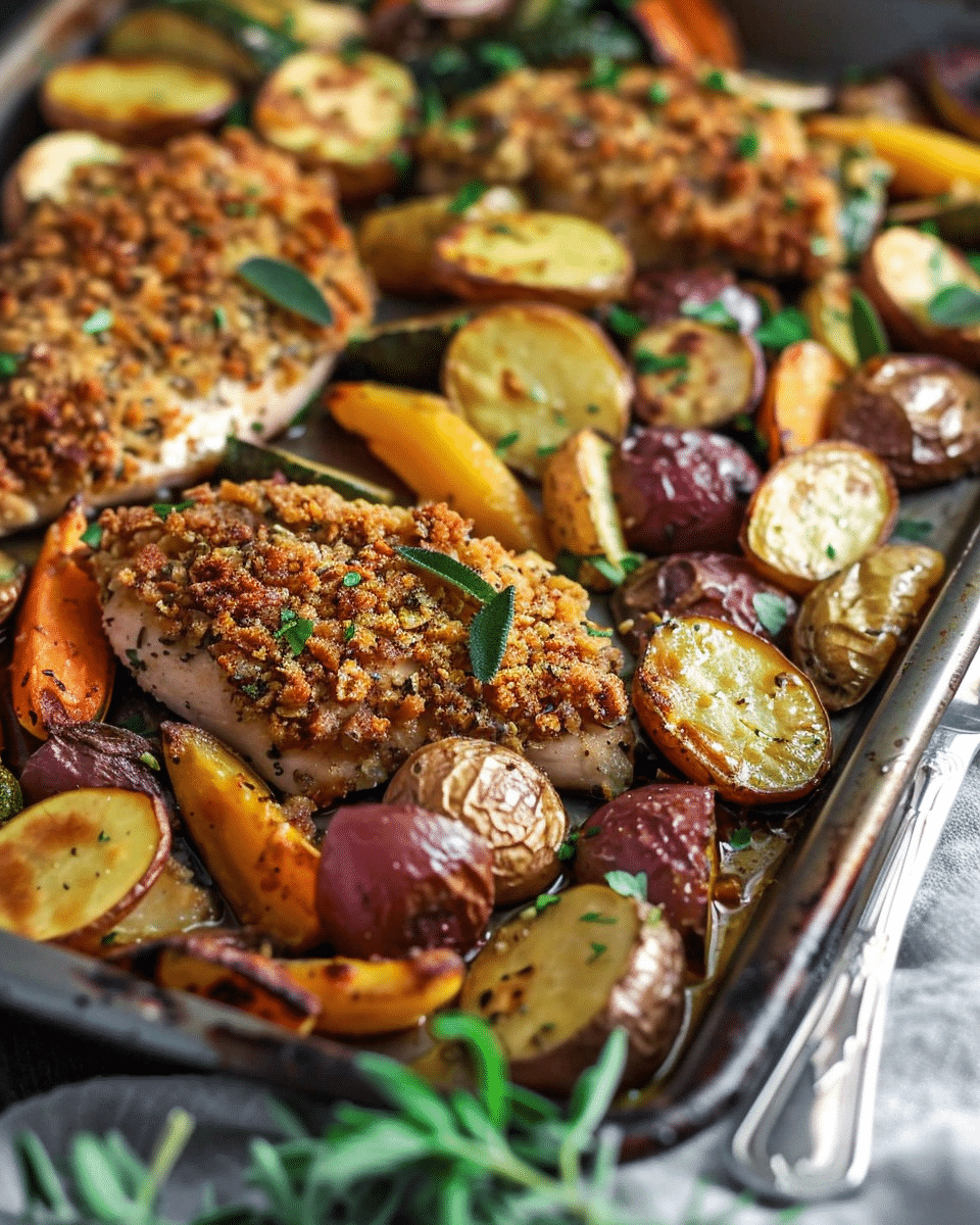 Sheet Pan Crusted Chicken Roasted Vegetables