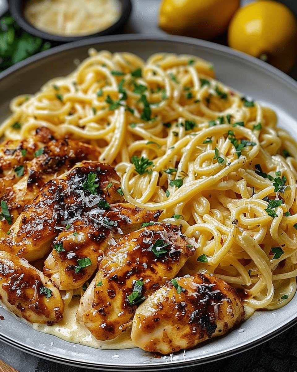 Lemon Garlic Butter Chicken with Creamy Parmesan Pasta