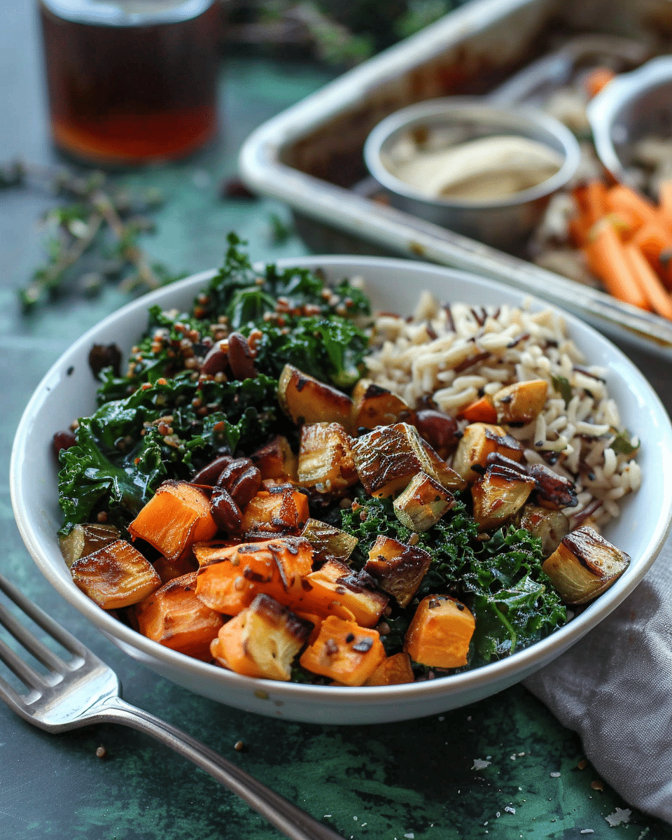 Wild Rice Grain Bowl with Kale and Roasted Winter Vegetables