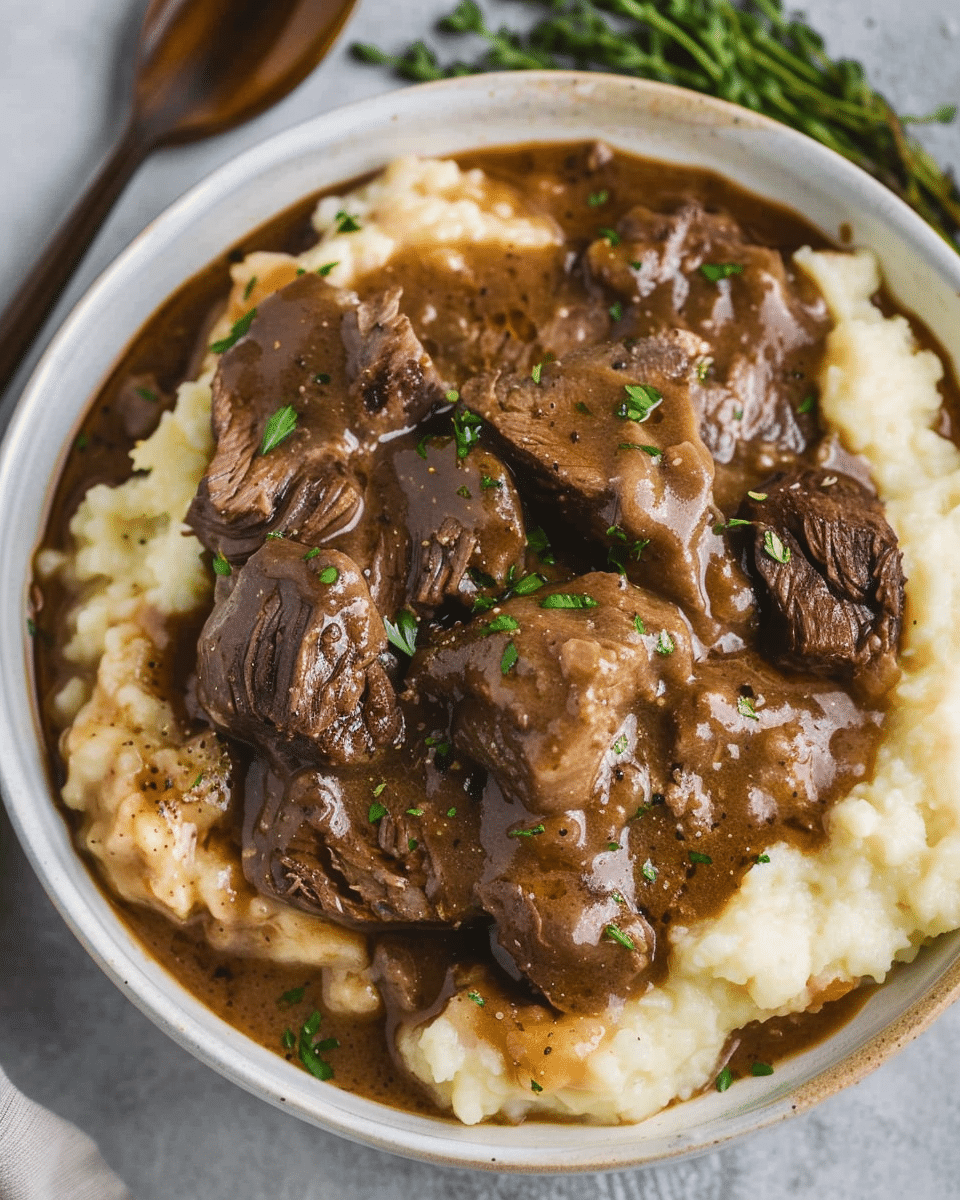 Easy Slow Cooker Beef Tips and Gravy