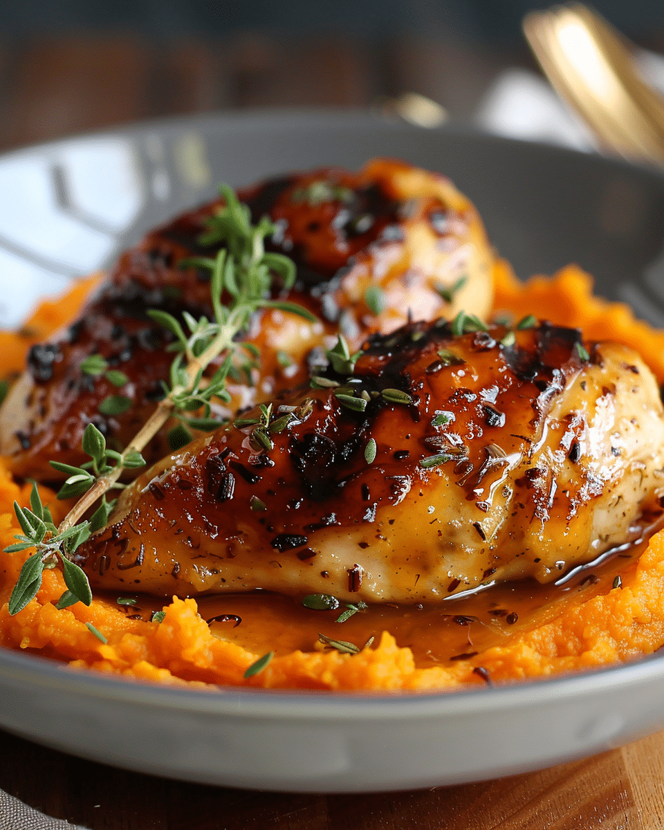Apple Cider Glazed Chicken with Sweet Potato Mash